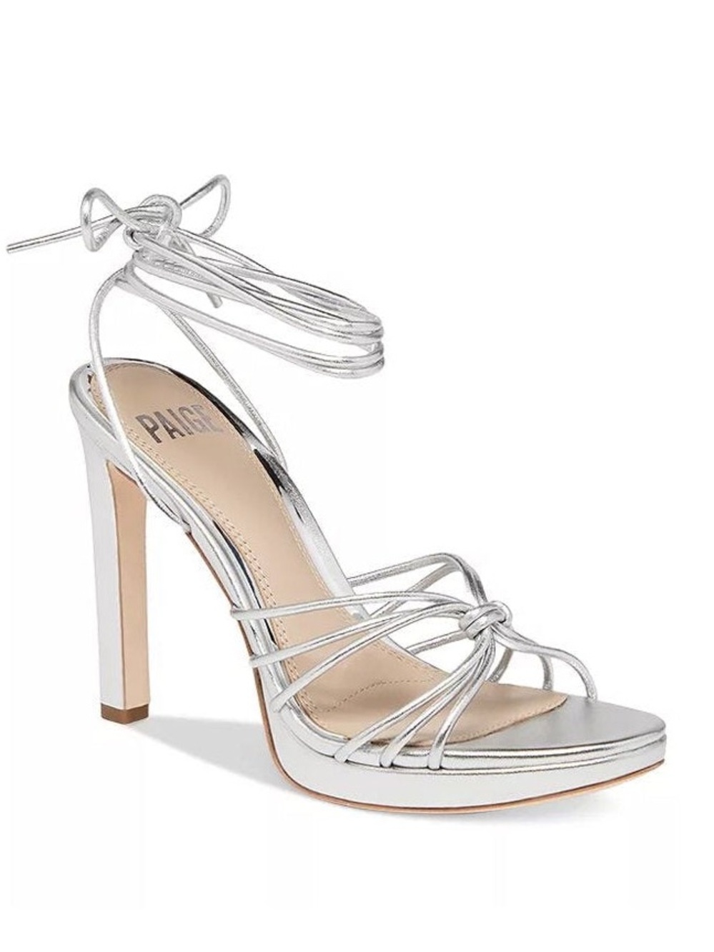 PAIGE Denim Viola Silver Ankle Tie Strappy High Heel Sandals Metallic Size 8.5